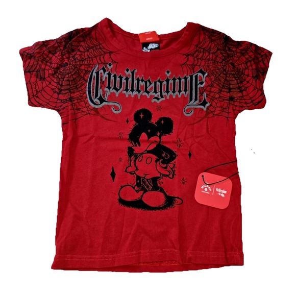 civil regime Tops - Civil Regime Disney Cobweb Mickey Baby Tee Women Medium Red Graphic Short Sleeve